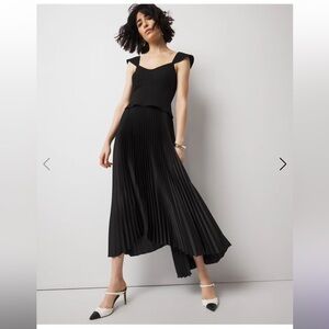 White House Black Market CS Corset Pleated Midi Black Dress